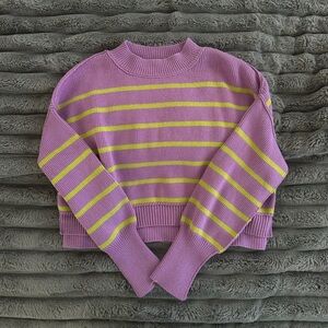 Free People Purple and Green Striped Sweater